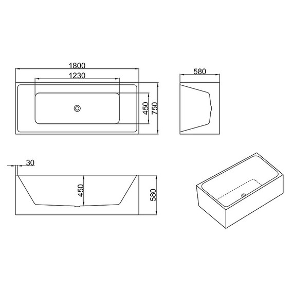 Ванна отдельностоящая Azario Katrina 180х75 см AZ-6601C-18075 - фото 6