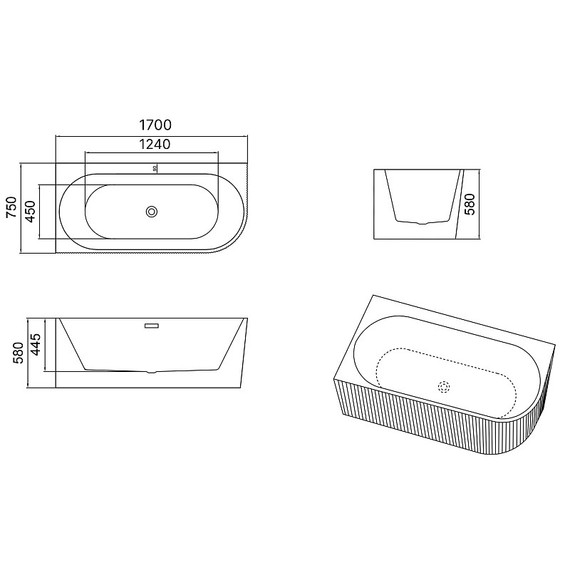 Ванна акриловая Azario LAGO GARDA 170x75 см AZ-6724-A2 L 17075 с каркасом - фото 6