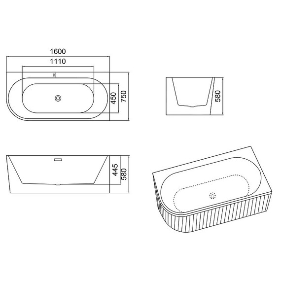 Ванна акриловая Azario LAGO GARDA 160x75 см AZ-6724-A2 R 16075 с каркасом - фото 6