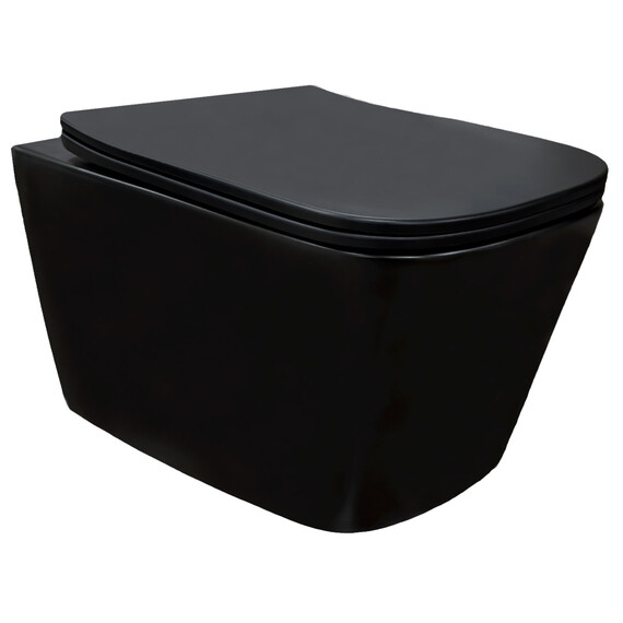 Унитаз подвесной безободковый Azario Cascad-Black AZ-2303A-MB с быстросъемным сиденьем микролифт (система смыва Торнадо) чёрный матовый - фото 2