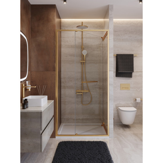 Душевая дверь Cezares Lux 90 см LUX-B-FS-1-90-C-BORO, брашированное золото/прозрачное - фото 3