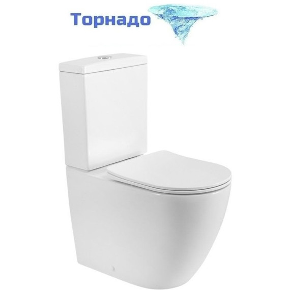 Унитаз-компакт безободковый Cezares Stylus-Tor CZR-538-CP-TOR с тонкой крышкой микролифт (система смыва Торнадо) - фото 