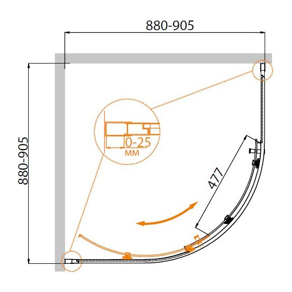 Душевое ограждение Cezares 90х90 см MOLVENO-R-1-90-C-Cr-IV, хром/прозрачное - фото 6