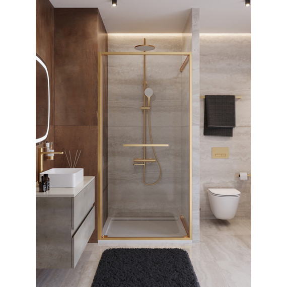 Душевая дверь Cezares Lux 90 см LUX-B-FS-1-90-C-BORO, брашированное золото/прозрачное - фото 