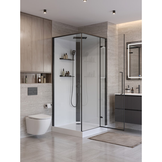 Душевое ограждение BelBagno Uno 90x90 см UNO-CAB-A-1-90-C-NERO-Bi-TOP-R, чёрный/прозрачное - фото 3