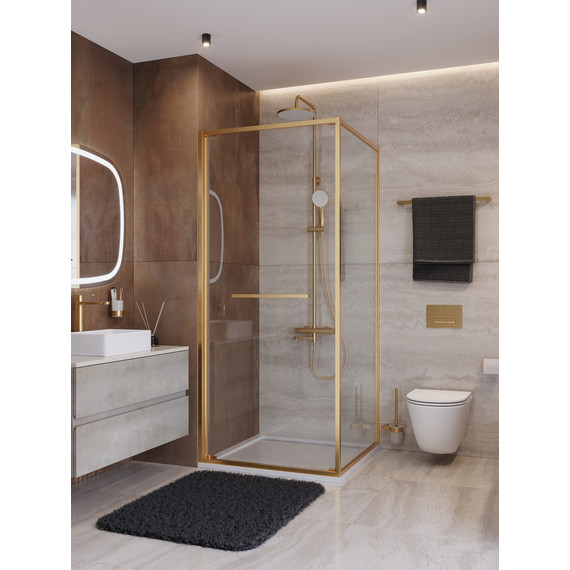 Душевое ограждение Cezares Lux 90x90 см LUX-A-FS-1-90-C-BORO, брашированное золото/прозрачное - фото 