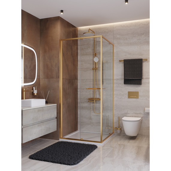 Душевое ограждение Cezares Lux 90x90 см LUX-A-FS-1-90-C-BORO, брашированное золото/прозрачное - фото 3