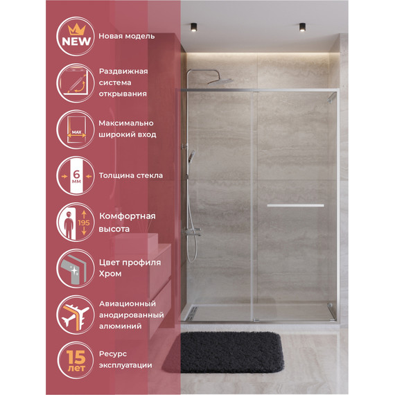 Душевая дверь Cezares Lux 140 см LUX-B-FS-11-140-C-CR, хром/прозрачное - фото 2