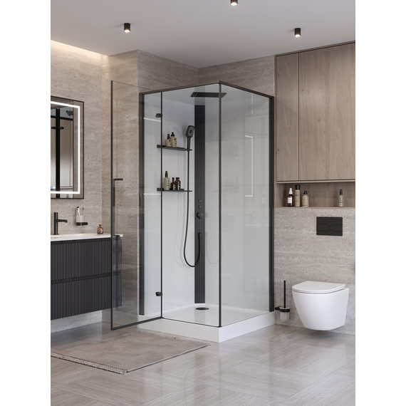 Душевое ограждение BelBagno Uno 90x90 см UNO-CAB-A-1-90-C-NERO-Bi-TOP-L, чёрный/прозрачное - фото 3