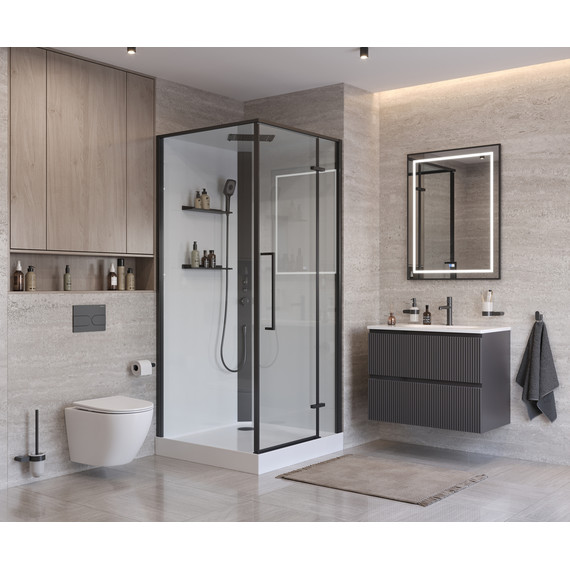 Душевое ограждение BelBagno Uno 90x90 см UNO-CAB-A-1-90-C-NERO-Bi-TOP-R, чёрный/прозрачное - фото 4