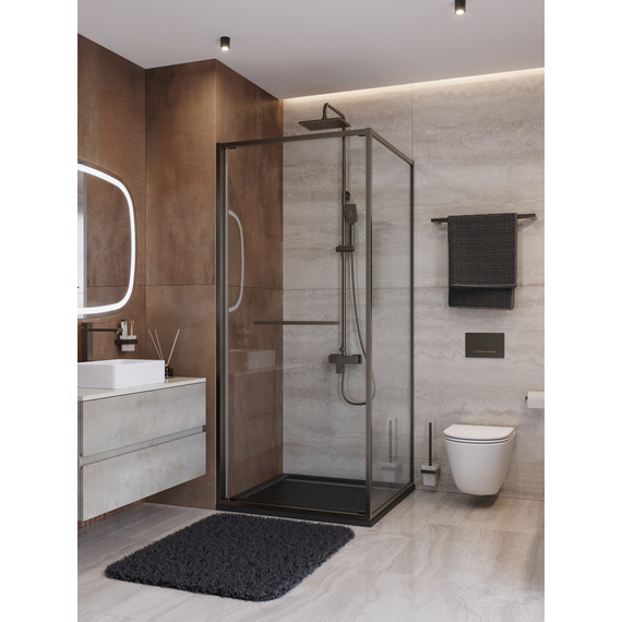 Душевое ограждение Cezares Lux 90x90 см LUX-A-FS-1-90-C-GM, оружейная сталь/прозрачное - фото 