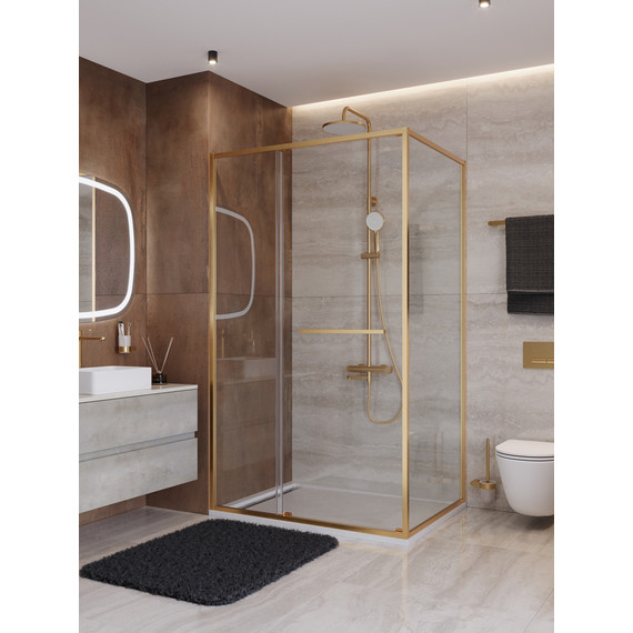 Душевое ограждение Cezares Lux 120x90 см LUX-AH-FS-11-120/90-C-BORO, брашированное золото/прозрачное - фото 