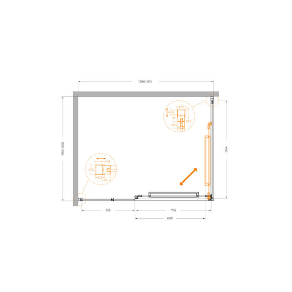 Душевое ограждение Cezares Lux 130x100 см LUX-AH-FS-11-130/100-C-GM, оружейная сталь/прозрачное - фото 12
