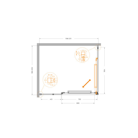 Душевое ограждение Cezares Lux 120x100 см LUX-AH-FS-11-120/100-C-GM, оружейная сталь/прозрачное - фото 12