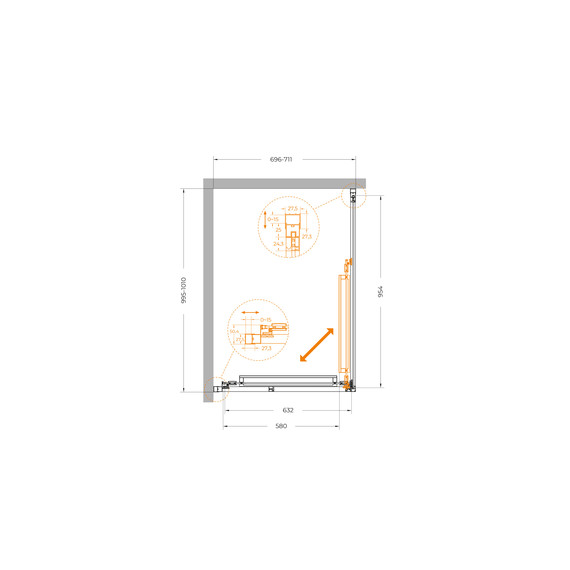 Душевое ограждение Cezares Lux 70x100 см LUX-AH-FS-1-70/100-C-GM, оружейная сталь/прозрачное - фото 10