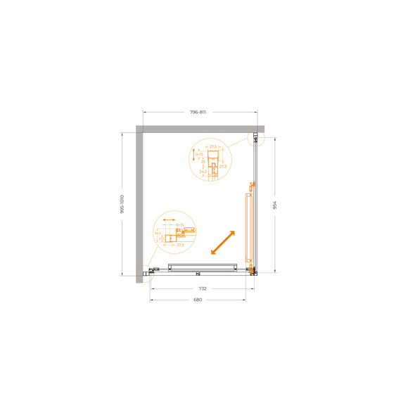 Душевое ограждение Cezares Lux 80x100 см LUX-AH-FS-1-80/100-C-GM, оружейная сталь/прозрачное - фото 10