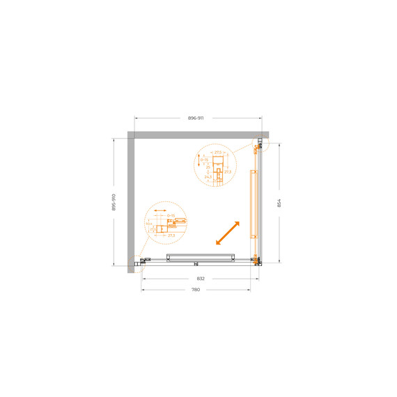 Душевое ограждение Cezares Lux 90x90 см LUX-A-FS-1-90-C-GM, оружейная сталь/прозрачное - фото 10