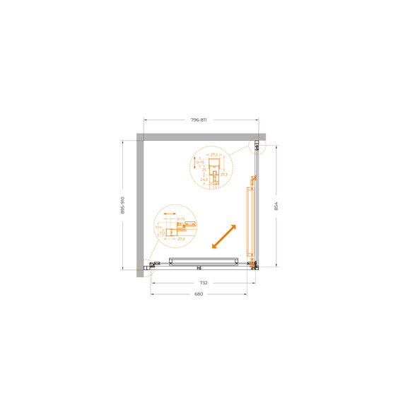 Душевое ограждение Cezares Lux 80x90 см LUX-AH-FS-1-80/90-C-GM, оружейная сталь/прозрачное - фото 10