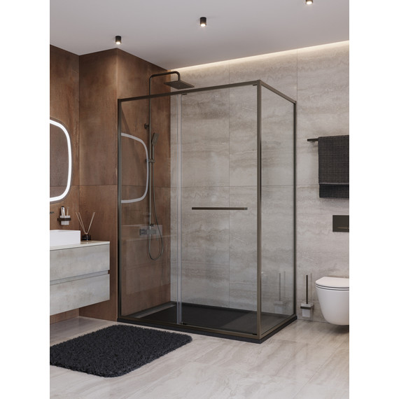 Душевое ограждение Cezares Lux 130x90 см LUX-AH-FS-11-130/90-C-GM, оружейная сталь/прозрачное - фото 