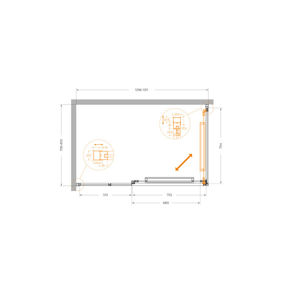 Душевое ограждение Cezares Lux 130x80 см LUX-AH-FS-11-130/80-C-GM, оружейная сталь/прозрачное - фото 12