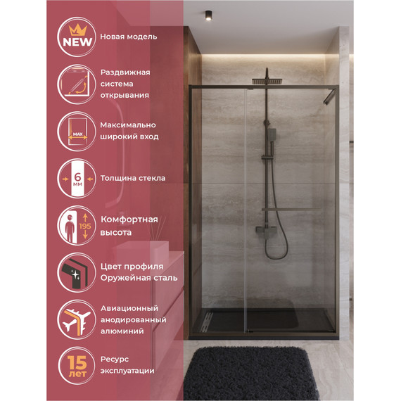 Душевая дверь Cezares Lux 120 см LUX-B-FS-11-120-C-GM, оружейная сталь/прозрачное - фото 2