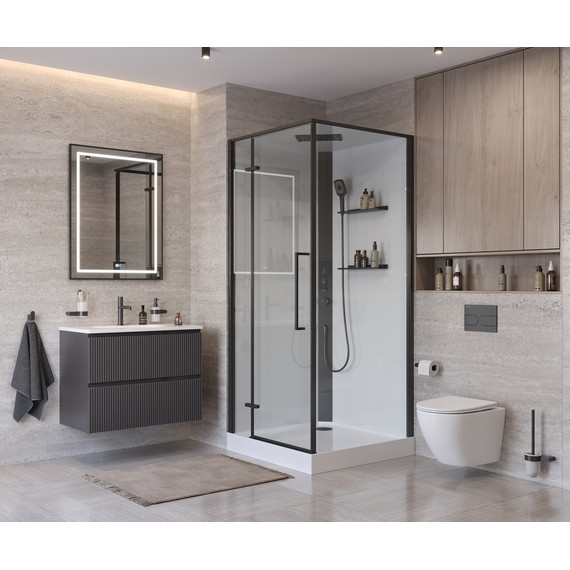 Душевое ограждение BelBagno Uno 90x90 см UNO-CAB-A-1-90-C-NERO-Bi-TOP-L, чёрный/прозрачное - фото 4