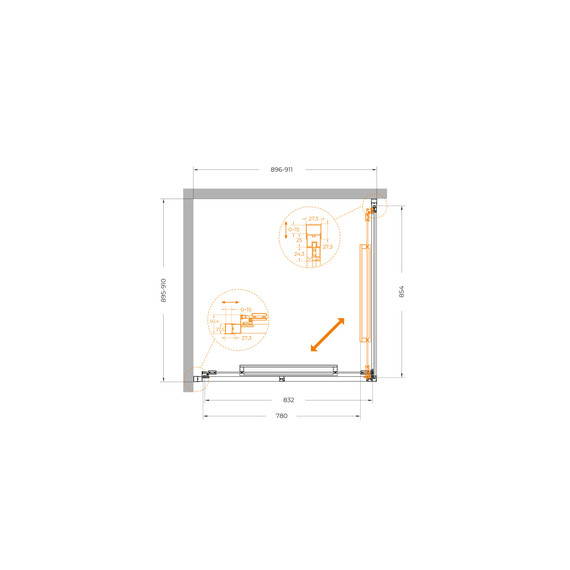 Душевое ограждение Cezares Lux 90x90 см LUX-A-FS-1-90-C-BORO, брашированное золото/прозрачное - фото 5