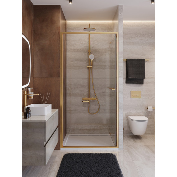 Душевая дверь Cezares Lux 100 см LUX-B-FS-1-100-C-BORO, брашированное золото/прозрачное - фото 4