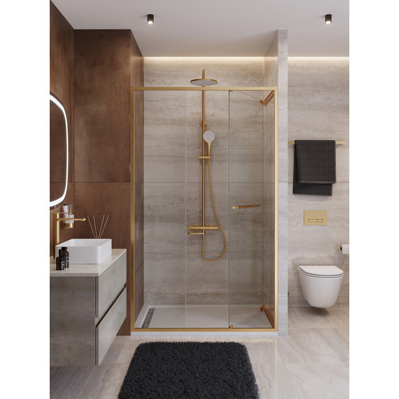 Душевая дверь Cezares Lux 120 см LUX-B-FS-11-120-C-BORO, брашированное золото/прозрачное - фото 3