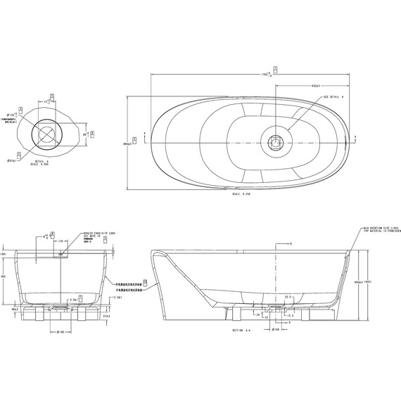 Ванна каменная Allen Brau Solid Stone Krion Neo 170x80 2.35001.21, белый матовый - фото 12