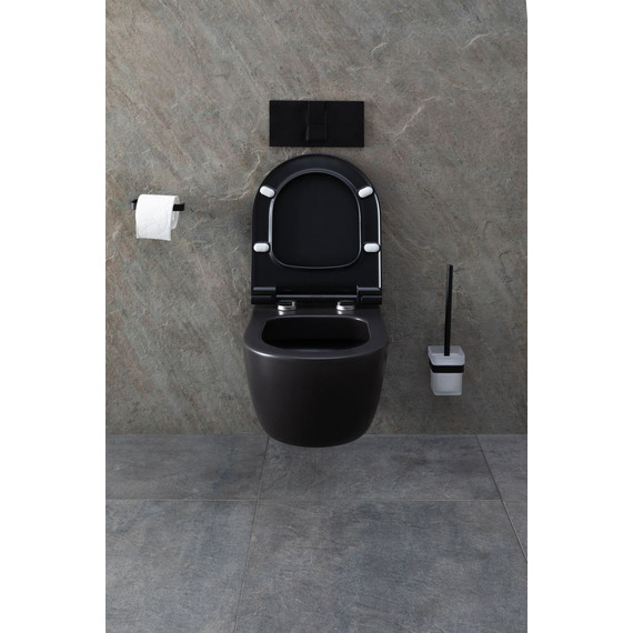 Унитаз подвесной безободковый Allen Brau Priority 4.31001.31 с тонкой крышкой микролифт, чёрный матовый - фото 27