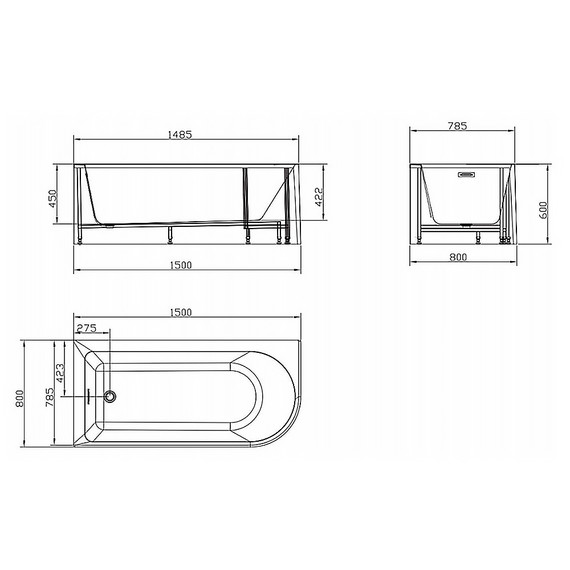 Ванна акриловая Azario Creo Ceramique Sheer A 150x80 см AZ-1859-B-1.5, в комплекте с сифоном и металлической рамой - фото 3