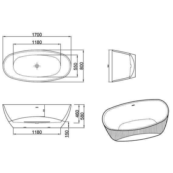 Ванна отдельностоящая Azario Arfa 170x80 см AZ-6613C, в комплекте с сифоном и металлической рамой - фото 7