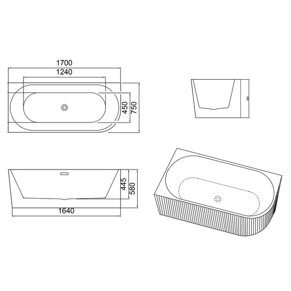 Ванна акриловая Azario Lago Blanco Black 170x75 см AZ-6724-1CLB 17075 (в комплекте с сифоном и металлической рамой) белый глянец/чёрный матовый - фото 16