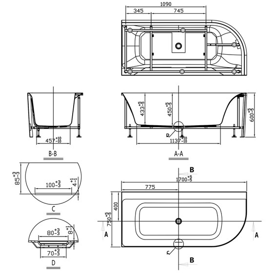 Ванна акриловая Azario Creo Ceramique Mist A 170x75 см AZ-8649-A-1.7, в комплекте с сифоном и металлической рамой - фото 3