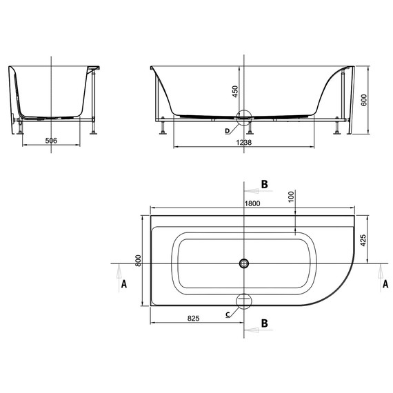 Ванна акриловая Azario Creo Ceramique Mist A 180x80 см AZ-8649-A-1.8, в комплекте с сифоном и металлической рамой - фото 3