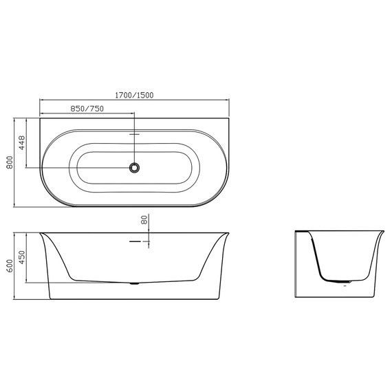 Ванна акриловая Azario Creo Ceramique Alba 150х80 см AZ-8695-1.5, в комплекте с сифоном и металлической рамой - фото 3