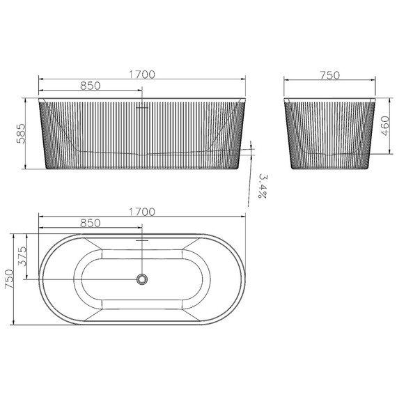 Ванна отдельностоящая Azario Creo Ceramique Reflejo 170x75 см AZ-8697-1.7, в комплекте с сифоном и металлической рамой - фото 3