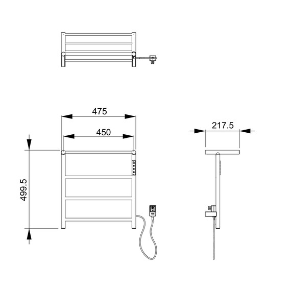 Полотенцесушитель электрический Wonzon & Woghand Bonn с полкой П4 450x499,5 мм WW-AL402-MB, чёрный - фото 3