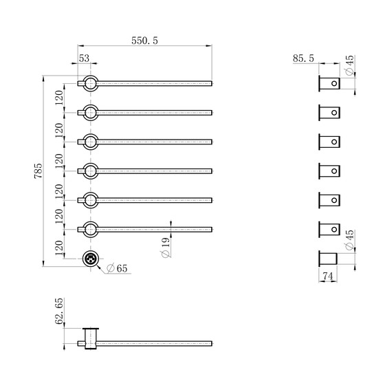 Полотенцесушитель электрический Wonzon & Woghand Baden П6 550x785 мм WW-AL366-GM, темный графит - фото 5
