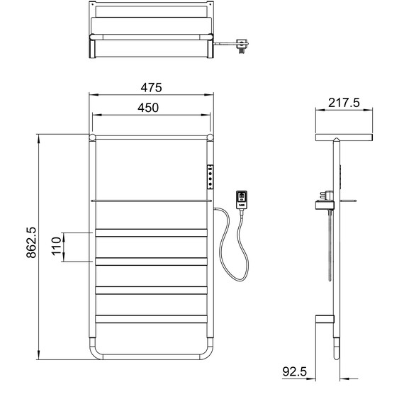 Полотенцесушитель электрический Wonzon & Woghand Düsseldorf с полкой П7 450x862 мм WW-A208-BR, никель - фото 5