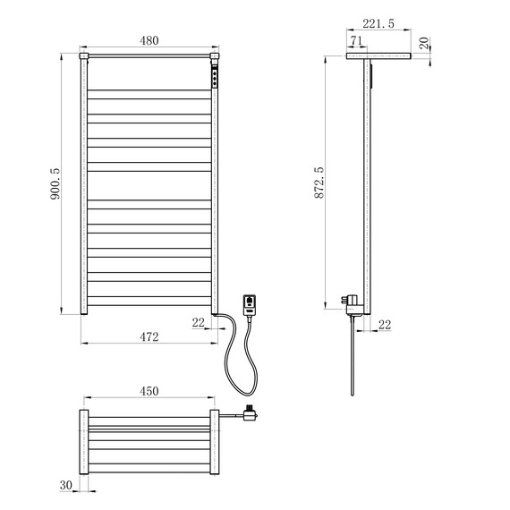 Полотенцесушитель электрический Wonzon & Woghand Frankfurt с полкой П10 450x900 мм WW-1029-GM, темный графит - фото 6