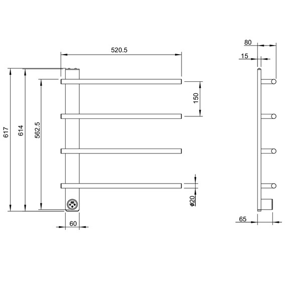 Полотенцесушитель электрический Wonzon & Woghand Nürnberg П4 520x617 мм WW-AL344-GM, темный графит - фото 5