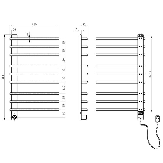 Полотенцесушитель электрический Wonzon & Woghand Nürnberg П9 520x904 мм WW-AL349-BG, золото - фото 4