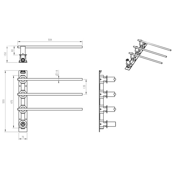Полотенцесушитель электрический Wonzon & Woghand Dortmund П3 586x477 мм WW-A363-MB, чёрный - фото 6