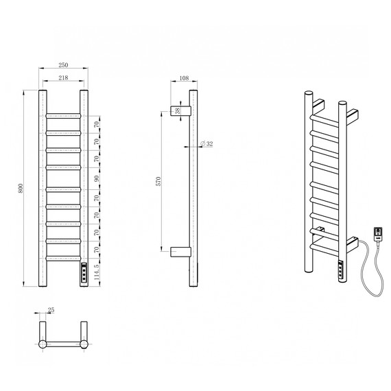 Полотенцесушитель электрический Wonzon & Woghand Bonn П9 218x800 мм WW-AL4092-CR - фото 7