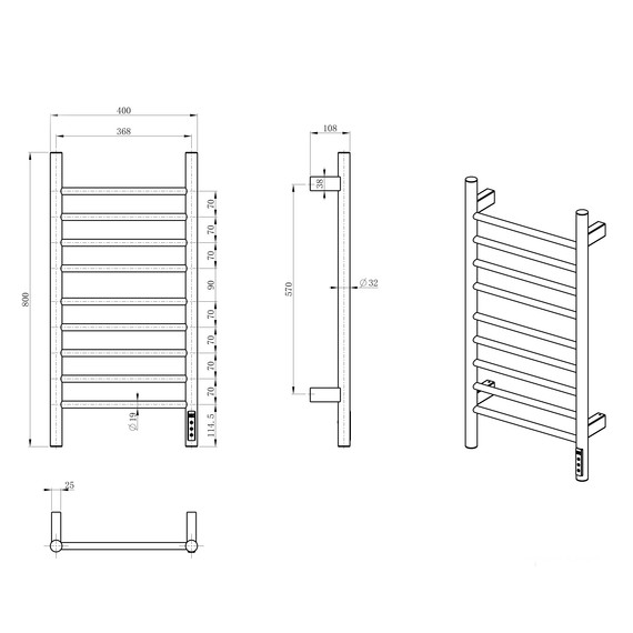 Полотенцесушитель электрический Wonzon & Woghand Bonn П9 368x800 мм WW-AL4094-CR - фото 2