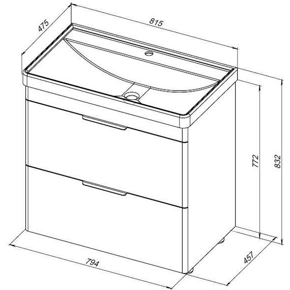 Тумба напольная с раковиной Aquanet Ирис New 80 см 00310154 (2 ящика) белый глянец - фото 21