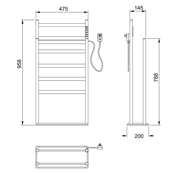 Полотенцесушитель электрический Wonzon & Woghand Essen П7 475x958 мм WW-A407-MB, чёрный - фото 6