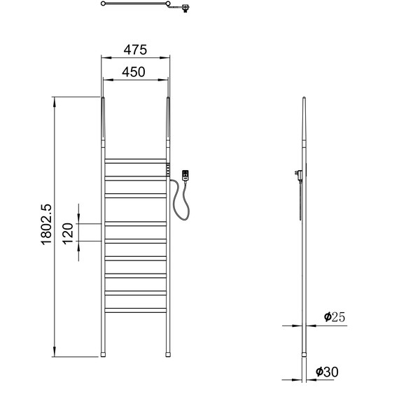 Полотенцесушитель электрический Wonzon & Woghand Bremen П9 450x1800 мм WW-A207-GM, темный графит - фото 7